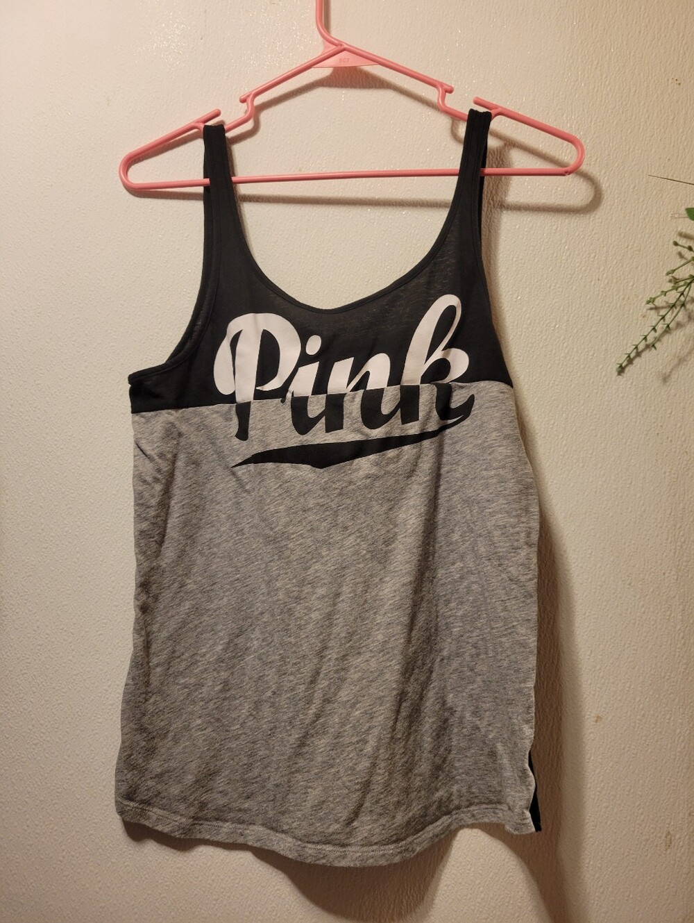 PINK Victoria's Secret Black & Gray Scoop-Neck Logo Tank